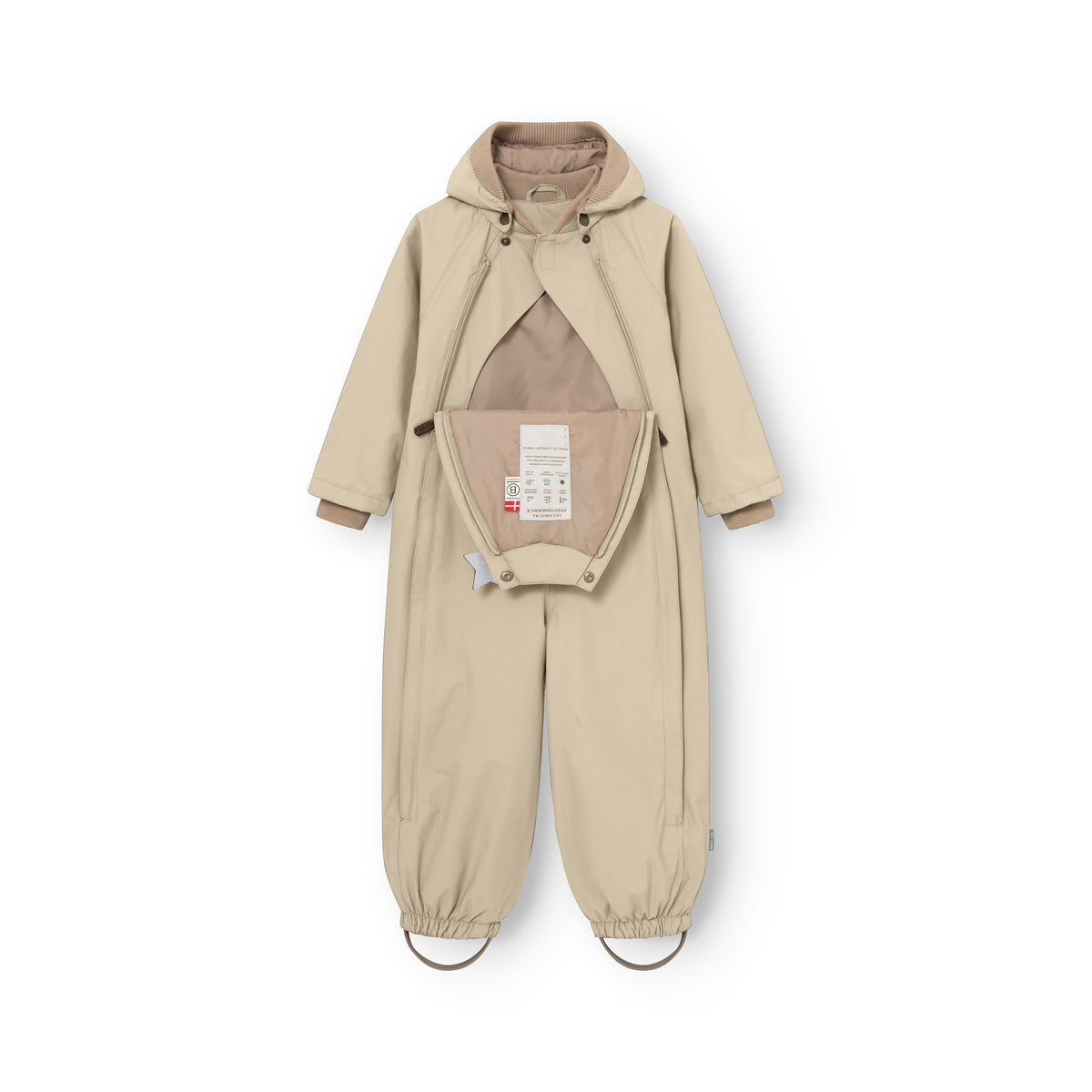 MINI A TURE MATWISTO ALL SEASON heldragt til børn i beige med lynlåsåbning foran og aftagelig hætte