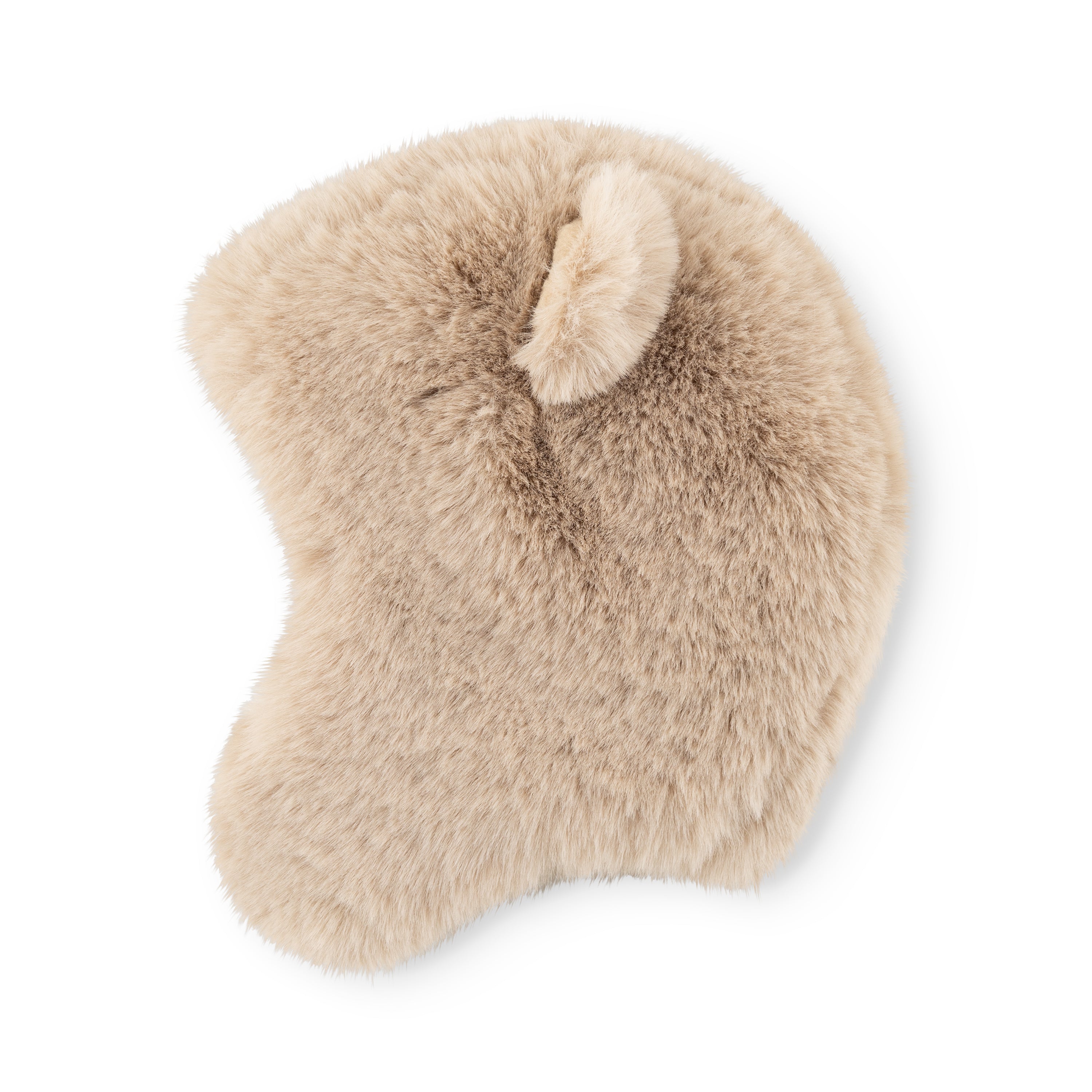 MATLIEN bjørnehue i beige med fleecefor, set bagfra. Den har det bløde, tofarvede fleecestof, og øverst ses det enkelte bjørneøre.